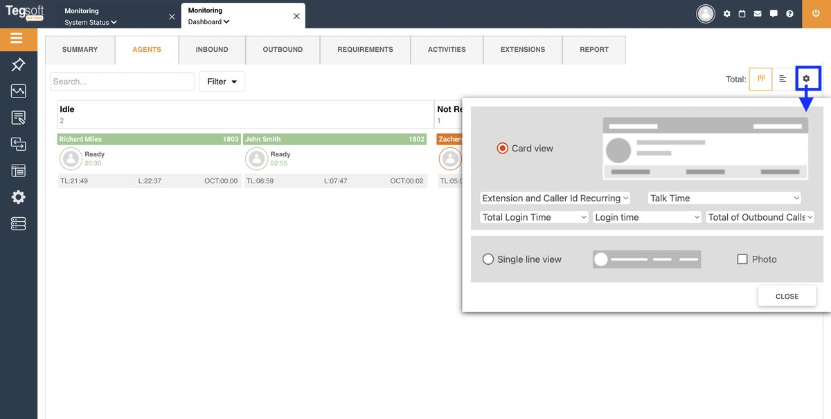Tegsoft Dashboard temsilci kartı görünüm ayarları